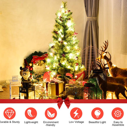 5 FT Christmas Tree Pre-Lit Tabletop Artificial Entrance Tree with 100 Led Lights - GoplusUS