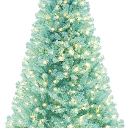 Goplus 6/7 FT Blue Pre-Lit Christmas Tree, Artificial Hinged Xmas Full Tree with 280/380 Warm White LED Lights