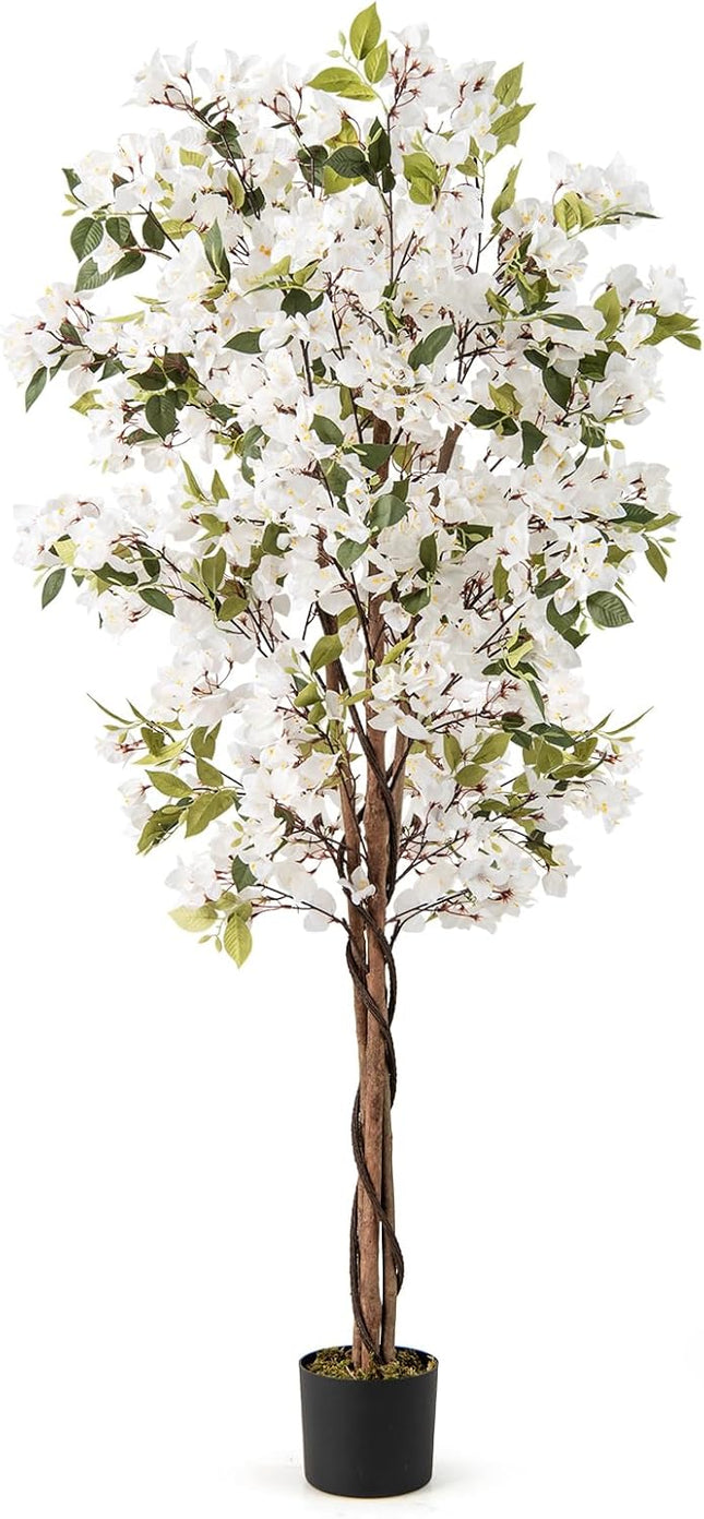 Goplus 6 FT Artificial Bougainvillea Tree w/910 Flowers | 105 Leaves | Real Wood Trunk