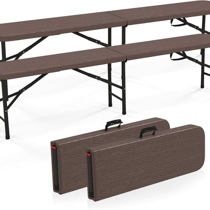 Goplus 6 Feet Plastic Folding Bench, Portable Foldable Bench Seat with 1320 LBS Capacity