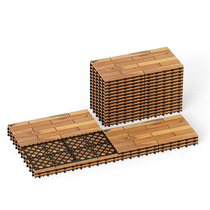 Goplus 12/24-Pack Acacia Wood Interlocking Deck Tiles (Brick) | Floor Tiles for Patio