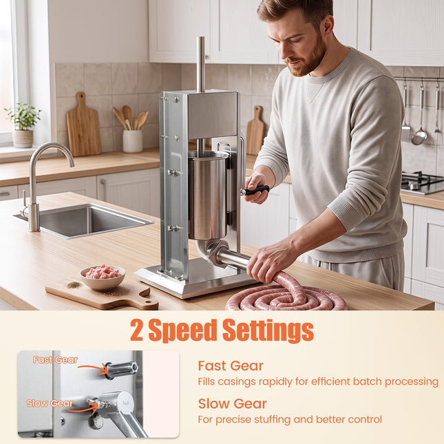 Goplus Manual Sausage Stuffer | Stainless Steel Meat Filling Machine w/2 Speeds & 4 Stuffing Tubes