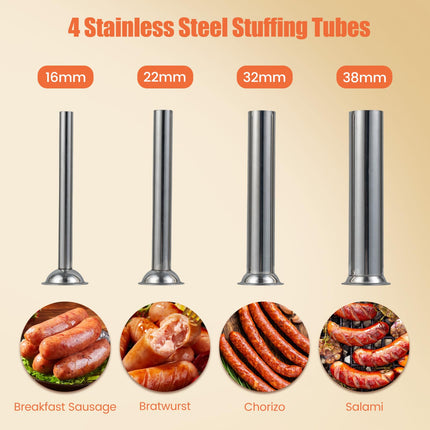 Goplus Manual Sausage Stuffer | Stainless Steel Meat Filling Machine w/2 Speeds & 4 Stuffing Tubes