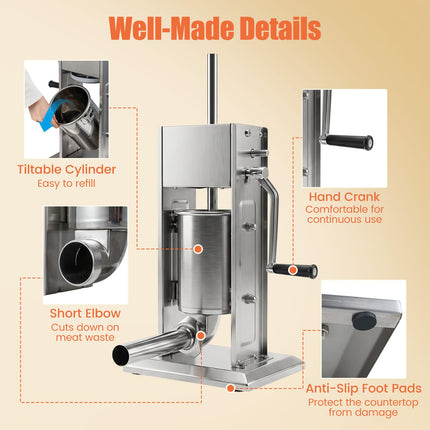 Goplus Manual Sausage Stuffer | Stainless Steel Meat Filling Machine w/2 Speeds & 4 Stuffing Tubes