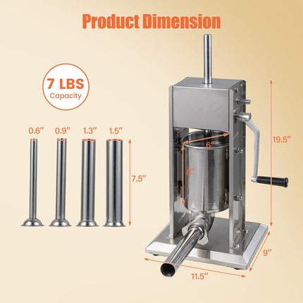 Goplus Manual Sausage Stuffer | Stainless Steel Meat Filling Machine w/2 Speeds & 4 Stuffing Tubes