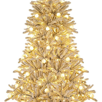 Goplus 6FT / 7FT / 8FT Pre-Lit Snow Flocked Christmas Tree with PVC Branch Tips & Globe Lights