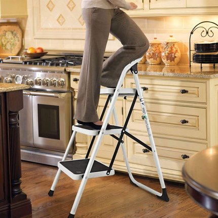 Goplus 3 Step Ladder, Folding Heavy Duty Step Stool Lightweight Steel Ladder, 340lbs Capacity (Black) - GoplusUS