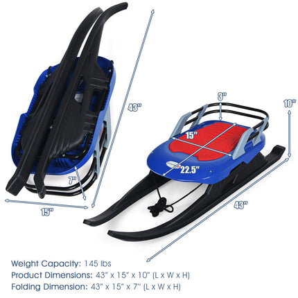 Folding Snow Sled for Kids with Seat, Backrest and Handle - GoplusUS