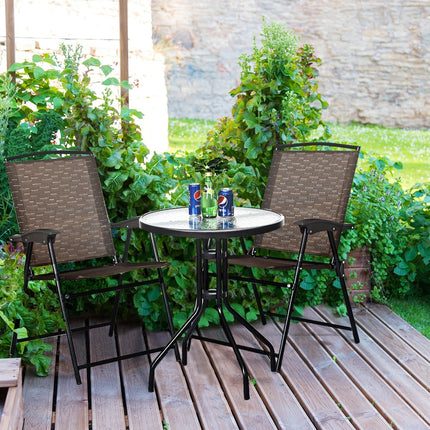 3 Piece Bistro Set All Weather Patio Furniture Indoor & Outdoor Garden Round Table and Folding Chairs - GoplusUS