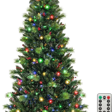 Goplus Pre-Lit Artificial Christmas Tree, Hinged Xmas Tree with 670 PVC & Pine Needles Branch Tips
