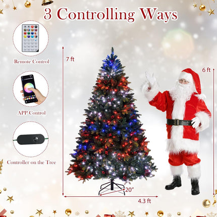 Goplus Smart Pre-Lit Artificial Christmas Tree with Remote Control & Twinkling Modes