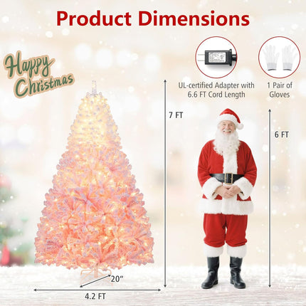 Goplus Pre-Lit Snow Flocked Christmas Tree Artificial Hinged Xmas Full Tree