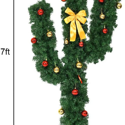 Pre-Lit Artificial Cactus Christmas Tree with LED Lights and Ball Ornaments -  Goplus