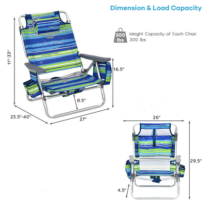 Goplus Backpack Beach Chairs, 2 Pcs Portable Camping Chairs with Cool Bag and Cup Holder (Without Side Table) - GoplusUS