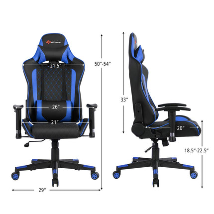 Massage Gaming Chair, Reclining Backrest Handrails and Seat Height Adjustment - GoplusUS