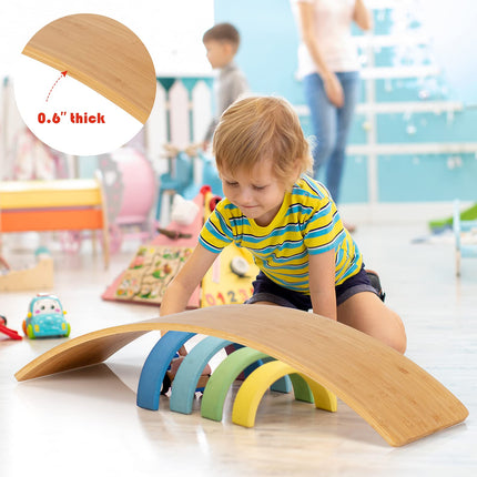 Wobble Balance Board, Bamboo Yoga Curvy Board 35.5 Inch Natural Rocker Board