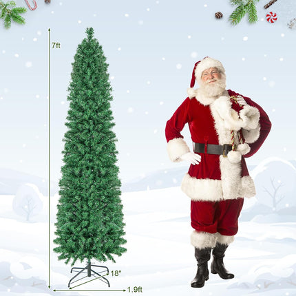 Goplus Pre-Lit Fiber Optic Slim Pencil Christmas Tree with Colorful Lights