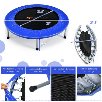 Goplus Mini Folding Trampoline, Foldable Fitness Rebounder for Children - GoplusUS