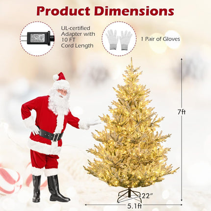 Goplus 6FT / 7FT / 8FT Pre-Lit Snow Flocked Christmas Tree Holiday Home Office Decoration