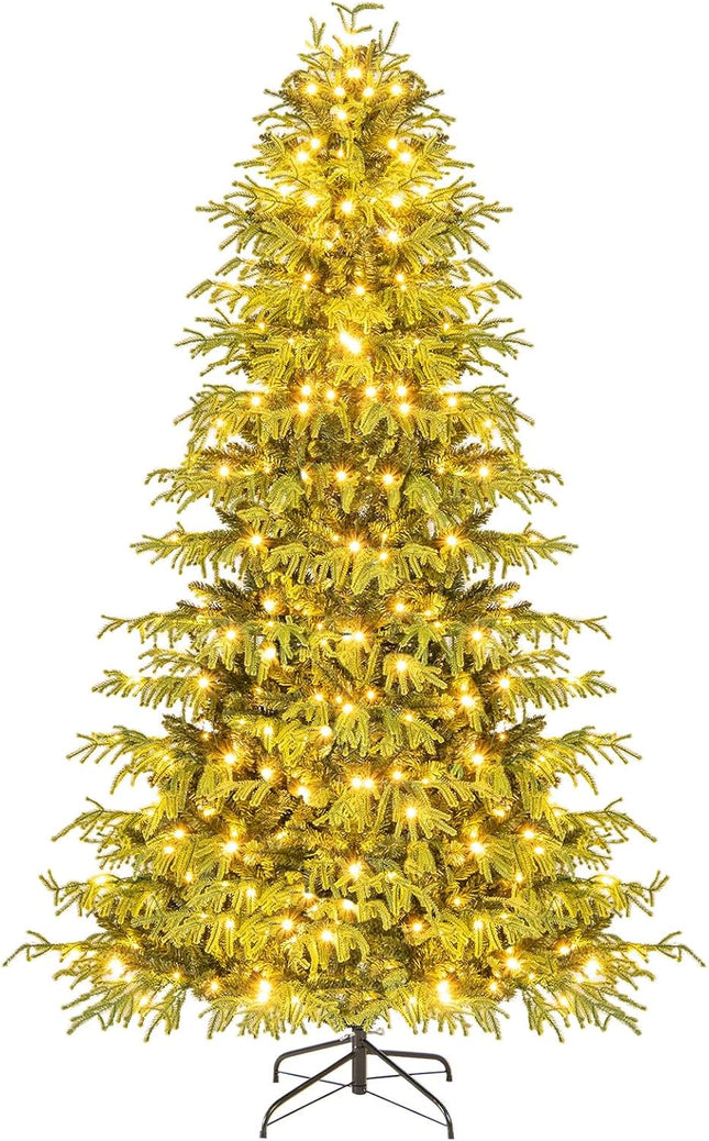 Goplus Pre-Lit Artificial Hinged Full Xmas Tree with PVC & Soft TPE Branch Tips
