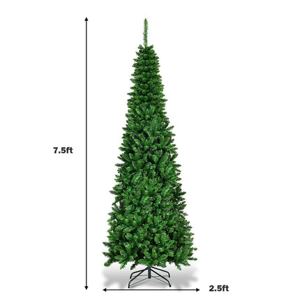 Prelit Pencil Christmas Tree, Premium Hinged Fir Tree