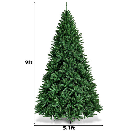 9ft Artificial Douglas Christmas Tree, Unlit Hinged Pine Tree, with 3594 Branch Tips and Solid Metal Stand - GoplusUS