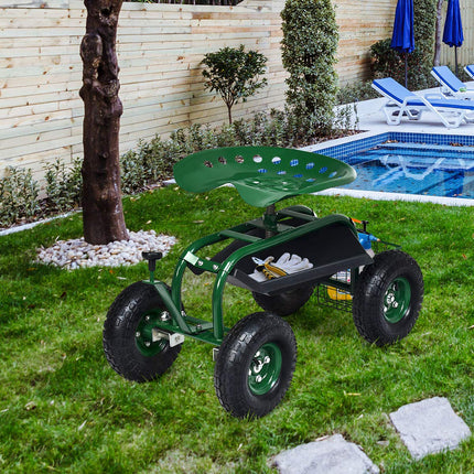 Garden Cart Gardening Workseat w/Wheels, Patio Wagon Scooter for Planting - GoplusUS