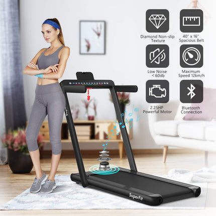 2 in 1 Folding Treadmill with Dual Display, 2.25HP Superfit Under Desk Electric Pad - GoplusUS