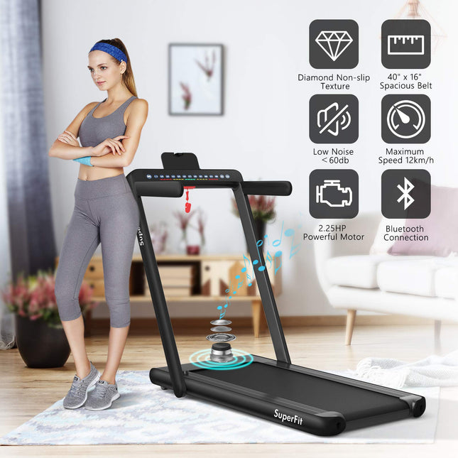 2 in 1 Folding Treadmill with Dual Display, 2.25HP Superfit Under Desk Electric Pad - GoplusUS