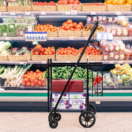 Folding Shopping Utility Cart, Double Basket and 360 Swivel Wheels - GoplusUS