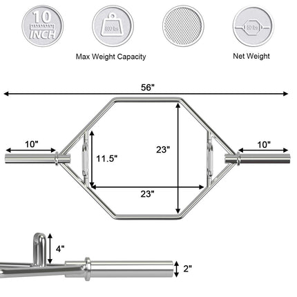 56" Olympic Hex Bar, Foldable Barbell Trap Bar with Knurled Handles - GoplusUS