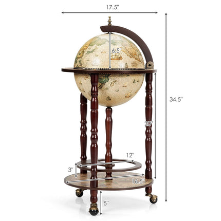 17" Wood Globe Wine Bar Stand 16th Century Italian Rack Liquor Bottle Shelf - GoplusUS