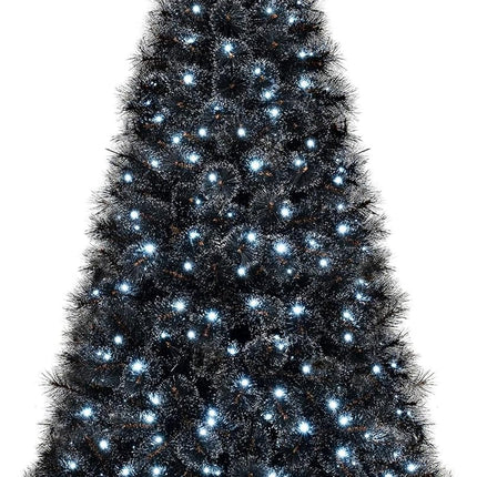 Goplus 6/7/8 ft Pre-Lit Black Halloween Christmas Tree, Artificial Hinged Xmas Full Tree with 362/572/860 Pine Needles & PVC Branch Tips