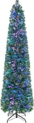 Goplus Pre-Lit Fiber Optic Slim Pencil Christmas Tree with Colorful Lights