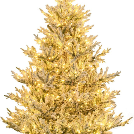 Goplus 6FT / 7FT / 8FT Pre-Lit Snow Flocked Christmas Tree Holiday Home Office Decoration