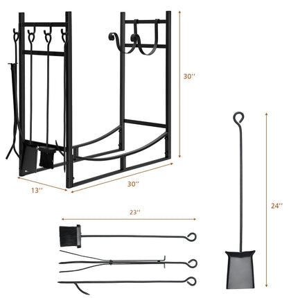 Firewood Rack with Tool Set  36' /30' Fireplace Log Holder - GoplusUS