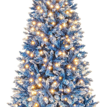 Goplus Blue Pre-Lit Artificial Christmas Tree with Frosted PVC Branch Tips & Warm White LED Lights