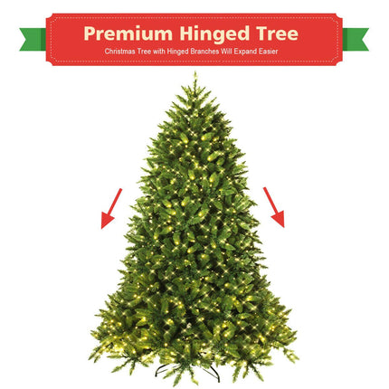 7.5ft Prelit Christmas Tree, Premium Hinged Artificial Fir Tree - GoplusUS