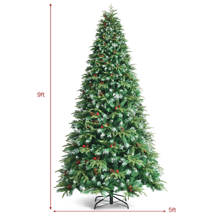 Goplus 8FT Pre-Lit Artificial Christmas Tree, Hinged Realistic Snowy Xmas Pine Tree W/ 780 Color Changing LED Lights, 11 Flash Modes - GoplusUS