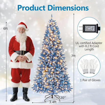 Goplus Blue Pre-Lit Artificial Christmas Tree with Frosted PVC Branch Tips & Warm White LED Lights
