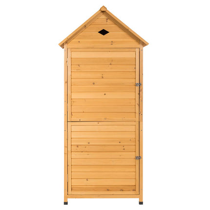 Outdoor Storage Shed, Lockable Fir Wood Garden Tool Storage Cabinet - GoplusUS