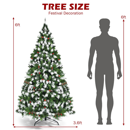 Goplus Pre-lit Snow Flocked Christmas Tree,Hinged Artificial Xmas Tree, Indoor Holiday Festival Decoration - GoplusUS