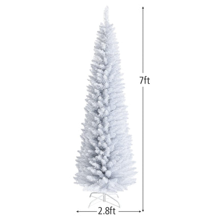 5FT / 6FT / 7FT Pencil Christmas Tree, Artificial Slim White Christmas Tree - GoplusUS