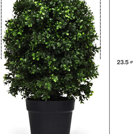 Goplus 2 Pack 2Ft Artificial Boxwood Topiary Ball Tree, UV-Proof Realistic Leaves & Cement-Filled Pot - GoplusUS