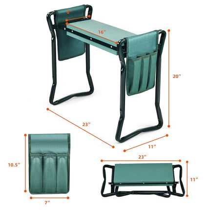 Foldable Garden Kneeler and Seat, Portable Garden Stool w/ 2 Bonus Tool Pouches and EVA Foam Pad - GoplusUS
