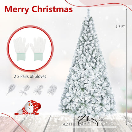 Goplus 6FT/7.5FT/9FT Artificial Christmas Tree | Unlit Flocked White Snow Xmas Tree Hinged