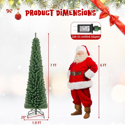 Goplus Pre-Lit Pencil Christmas Tree with Memory Wire Branch Tips & Warm White LED Lights