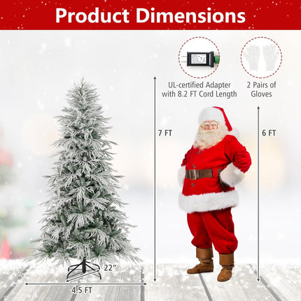 Goplus 6ft / 7ft / 8ft Pre-Lit Snow Flocked Christmas Tree with PE & PVC Mixed Branch Tip