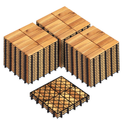Goplus 27/54-Pack Acacia Wood Interlocking Deck Tiles (Grid) | Tool-Free Assembly