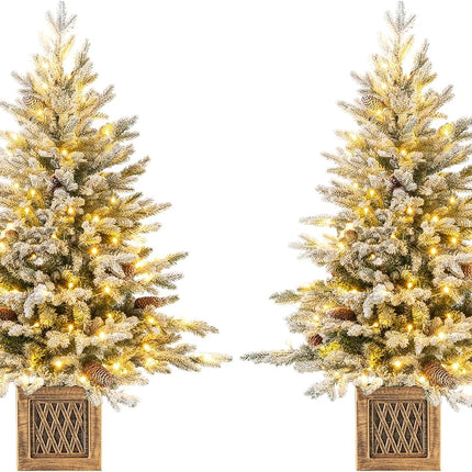 Goplus 4 FT Pre-lit Entrance Christmas Tree with 100 LED Lights 15 Pine Cones & Vintage Base
